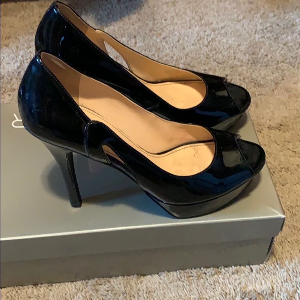 Marc Fisher Black Patent Platform Open Toe Heels - image 2